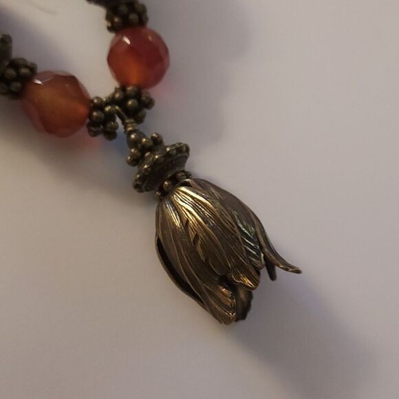 Handmade boho artisan necklace beaded rust brown and bronze collar charm… - Picture 2 of 9